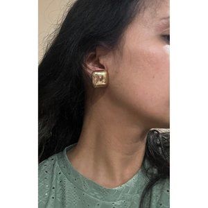 Big gold earrings square  , gold studs metal gold retro chunky gold studs big